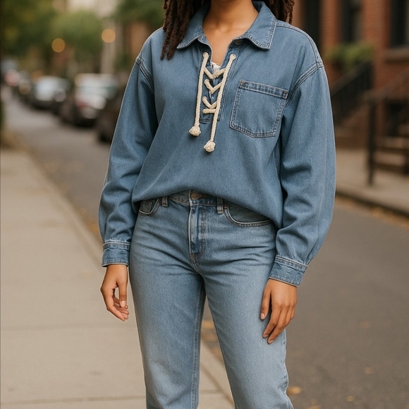 NWT, REPUBLIC Denim Lace-Up Pullover. Size M - Picture 8 of 9